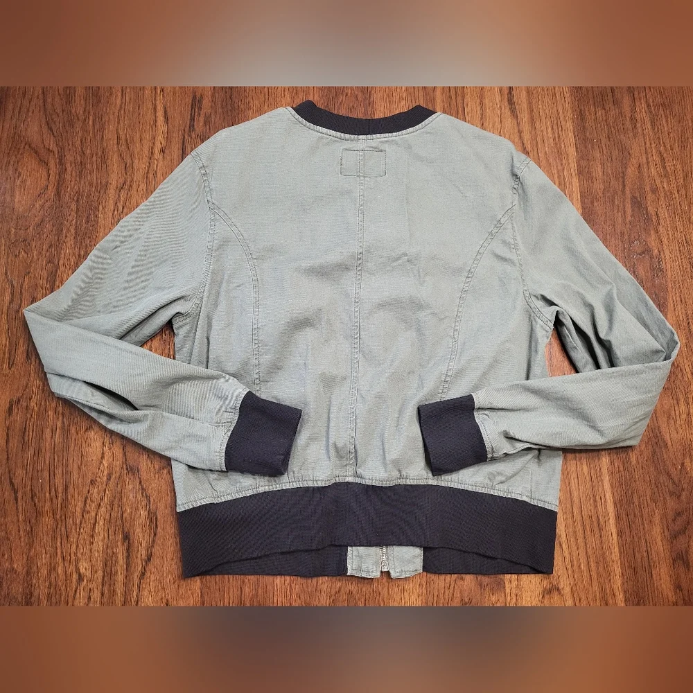 Sanctuary Anthropologie Army Green Bomber Jacket Zip Front Cropped Women's Large